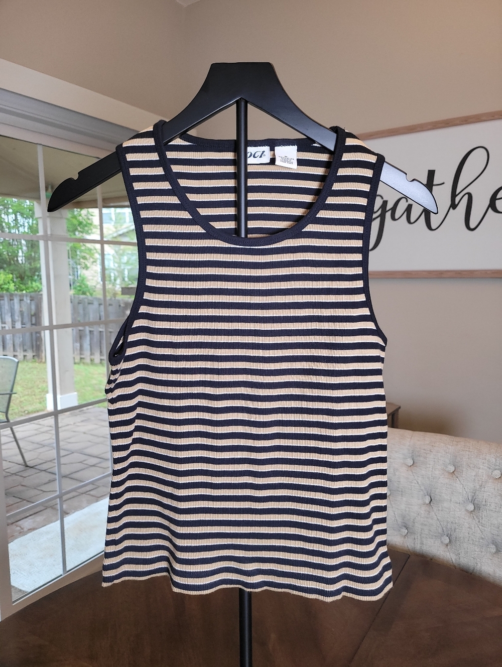 OCI Striped Tank Top in Beige and Black - Casual Women's Sleeveless Top.  Size M